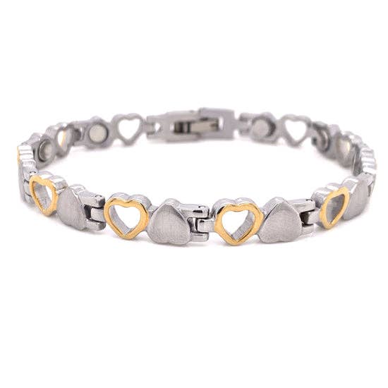 Stainless Steel Magnetic Bracelet with Gold PVD Coated Hearts