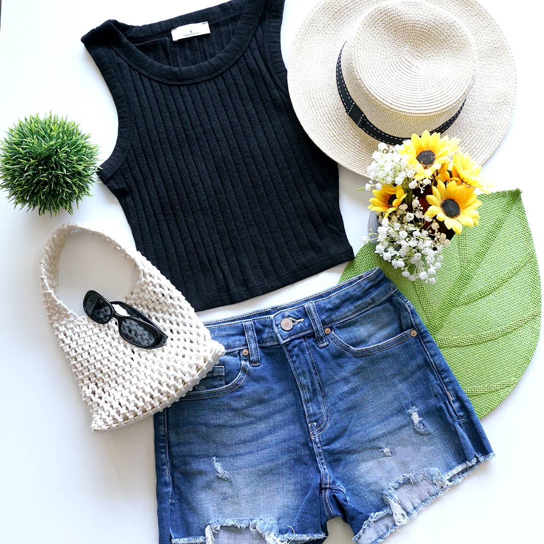..0706 Ribbed Sleeveless Crop Tank Top SI-25603