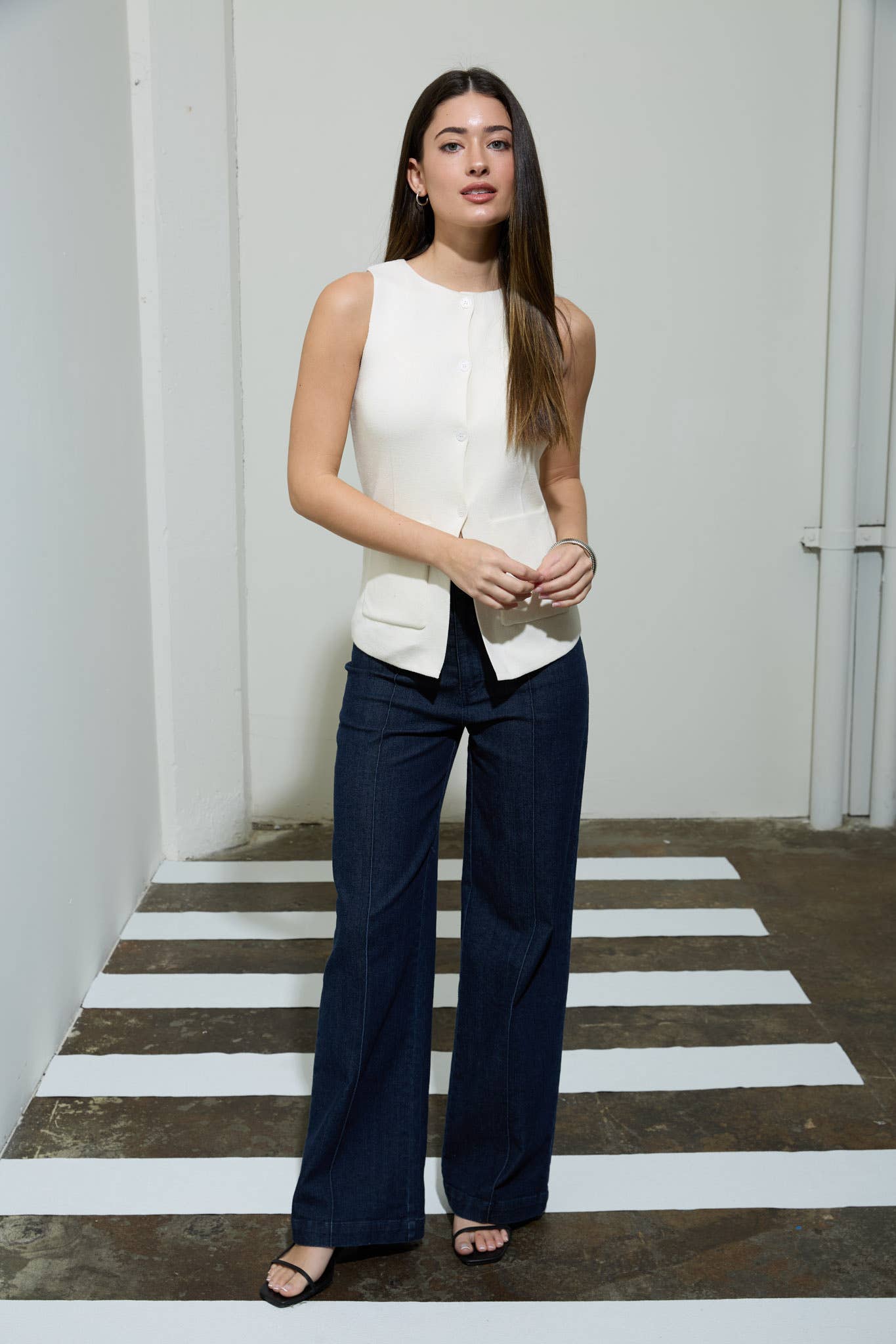 High Waist Front Seam Wide Leg Jeans