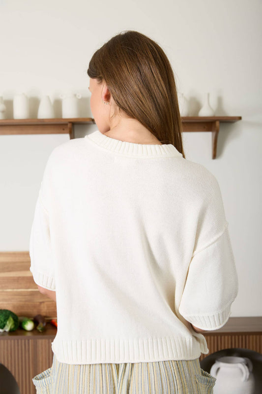 RAW EDGE DETAIL SHORT SLEEVE KNIT CARDIGAN