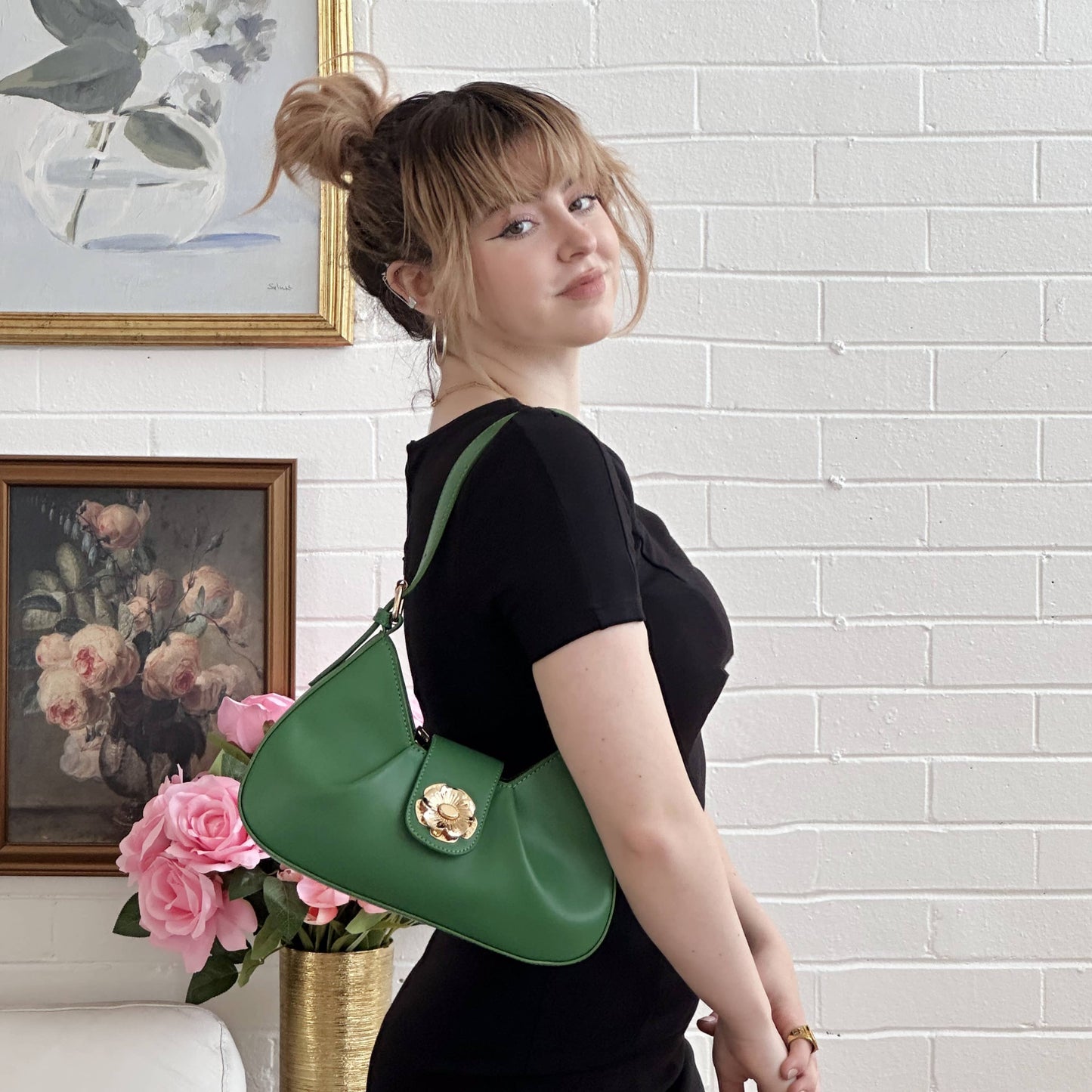 RUBY SHOULDER BAG WITH ROSE FLAP CLOSURE
