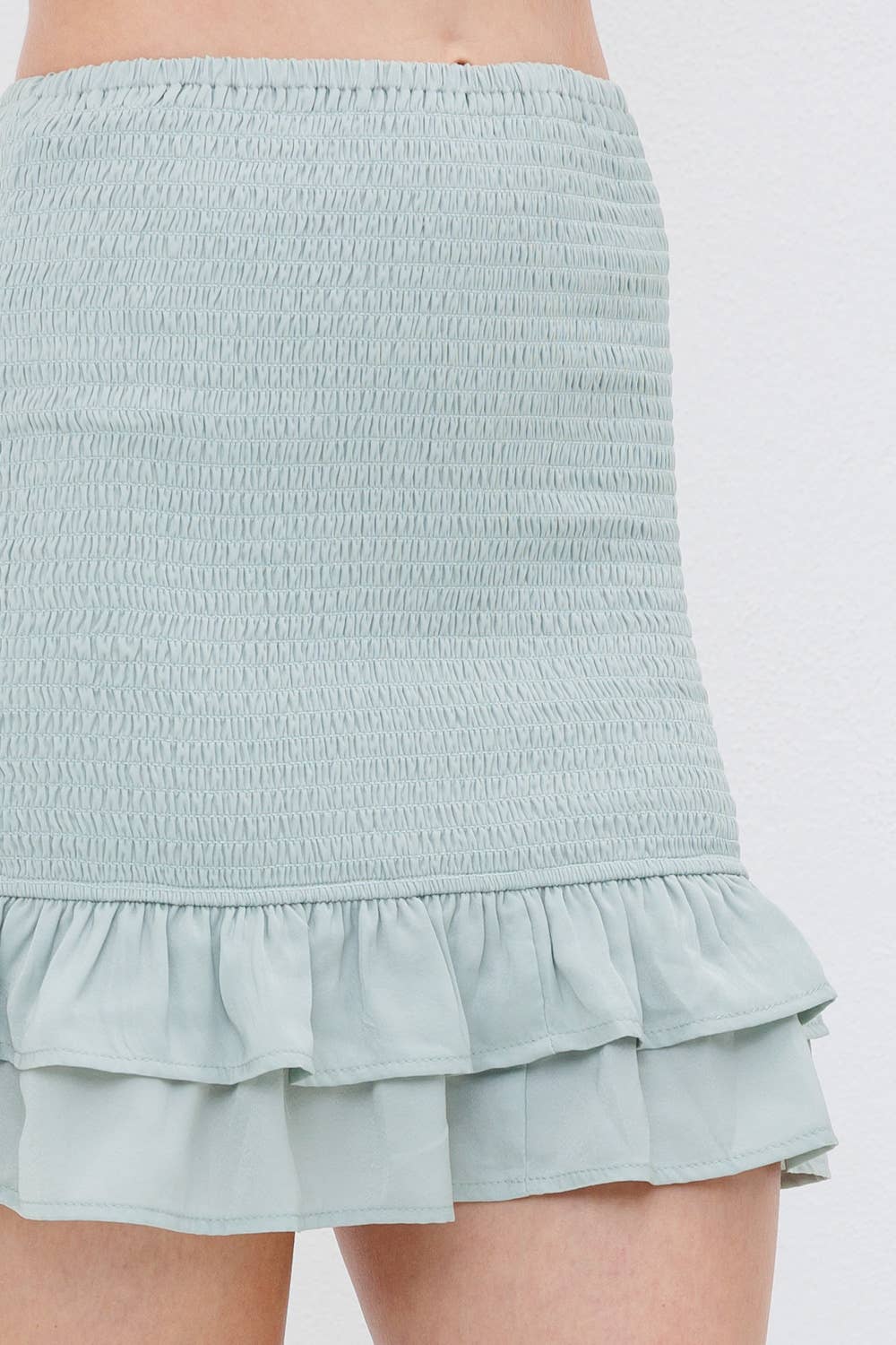 Satin Smocked Bodycon Fitted Mini Tiered Skirt