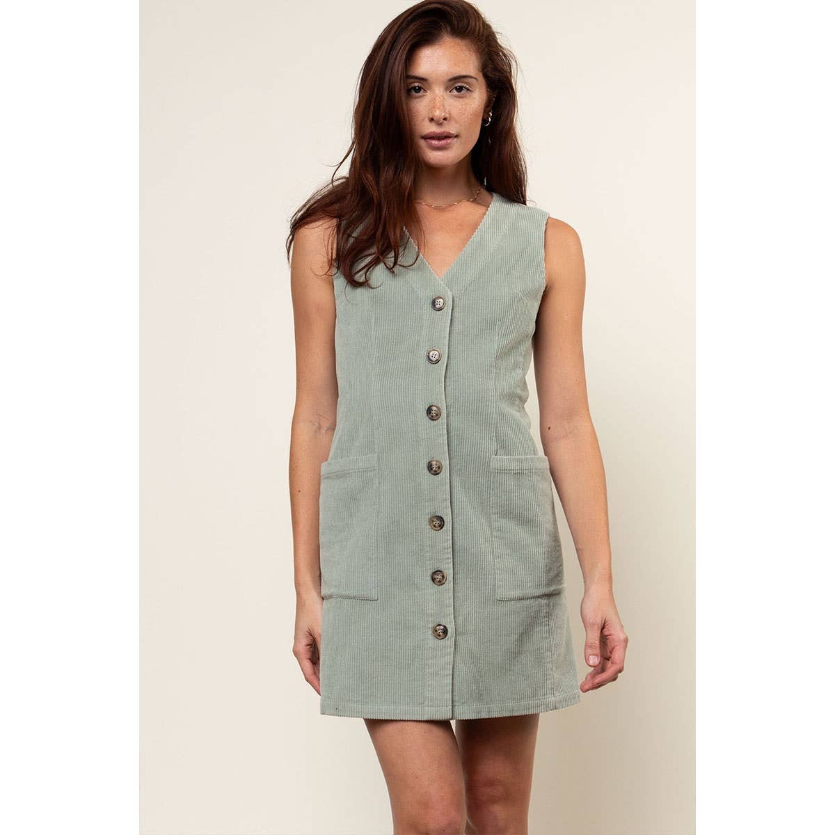 Corduroy Button Front Mini Dress