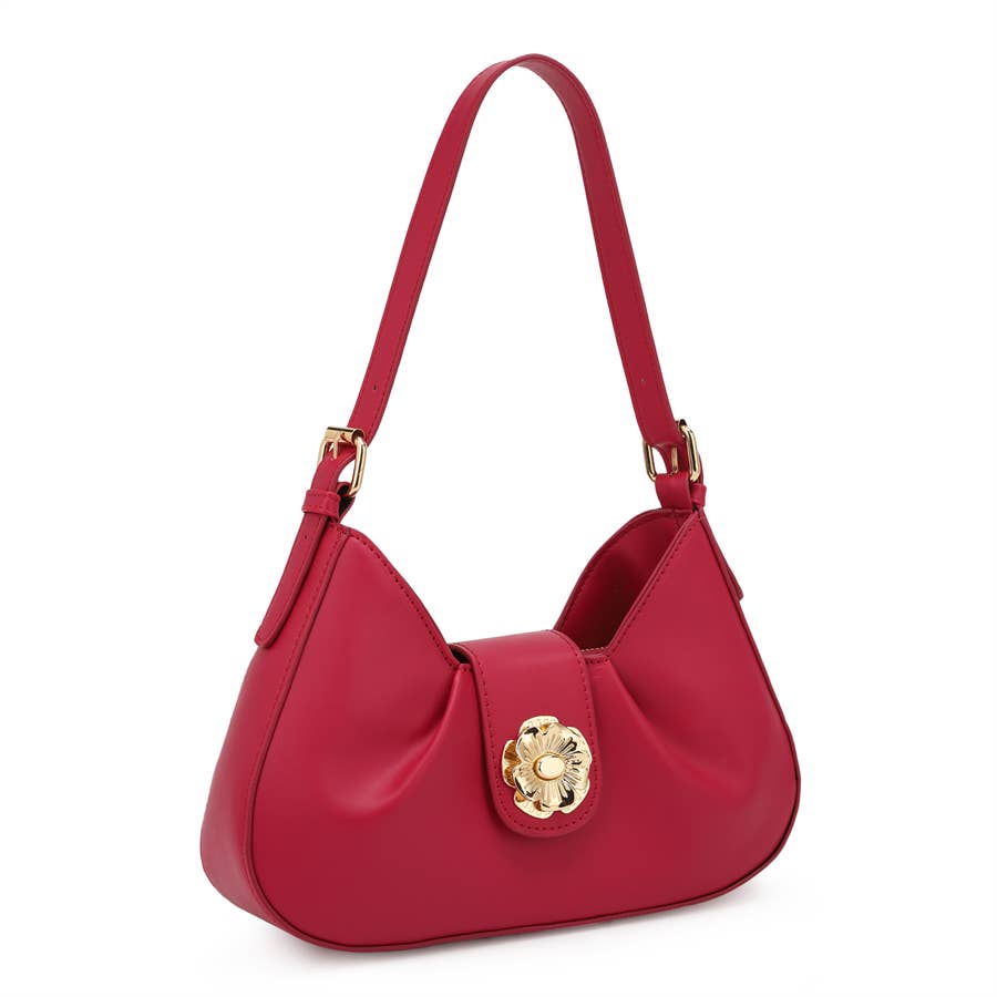 RUBY SHOULDER BAG WITH ROSE FLAP CLOSURE