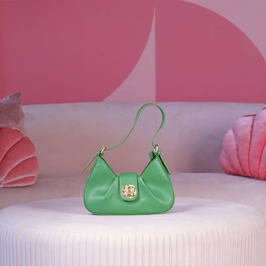 RUBY SHOULDER BAG WITH ROSE FLAP CLOSURE