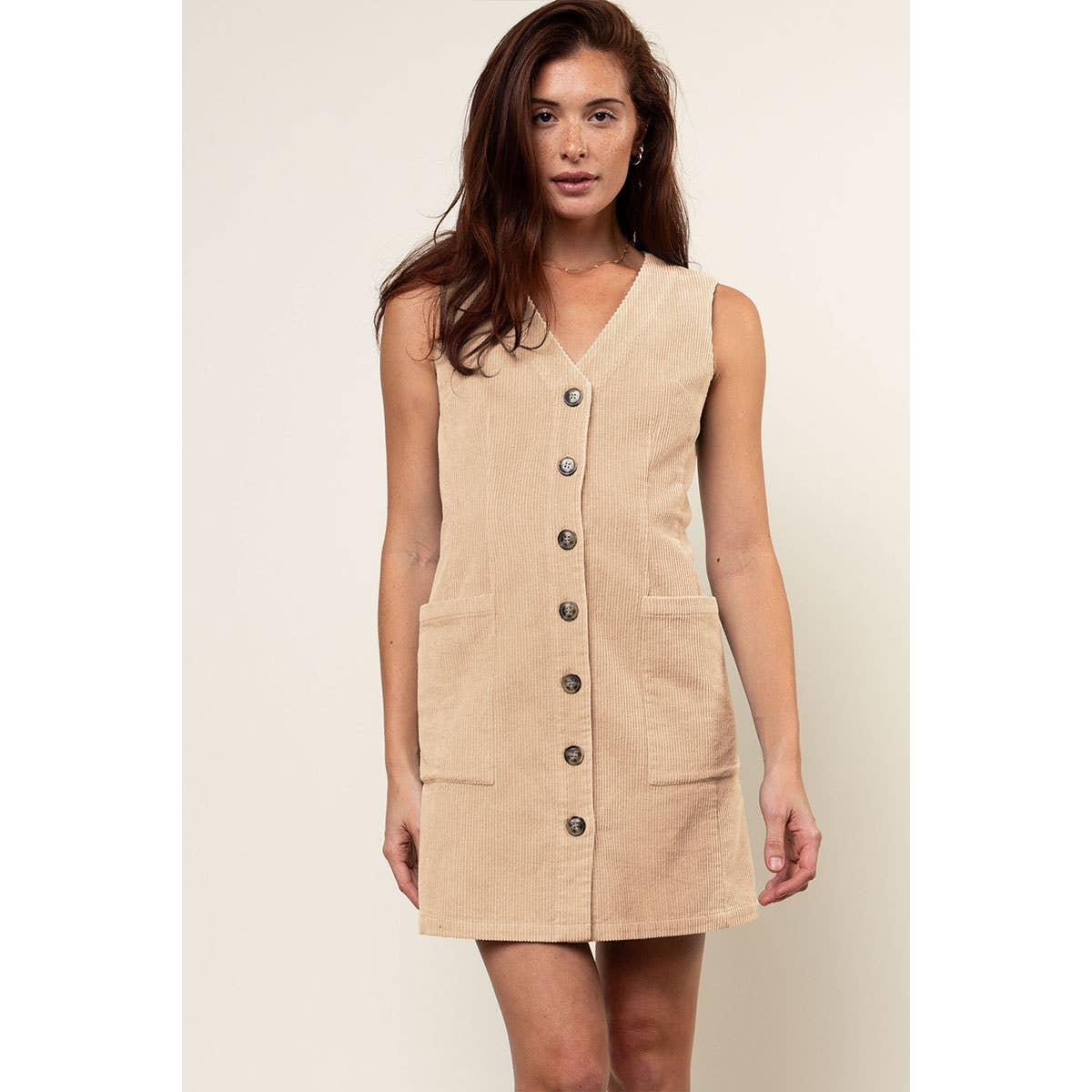 Corduroy Button Front Mini Dress