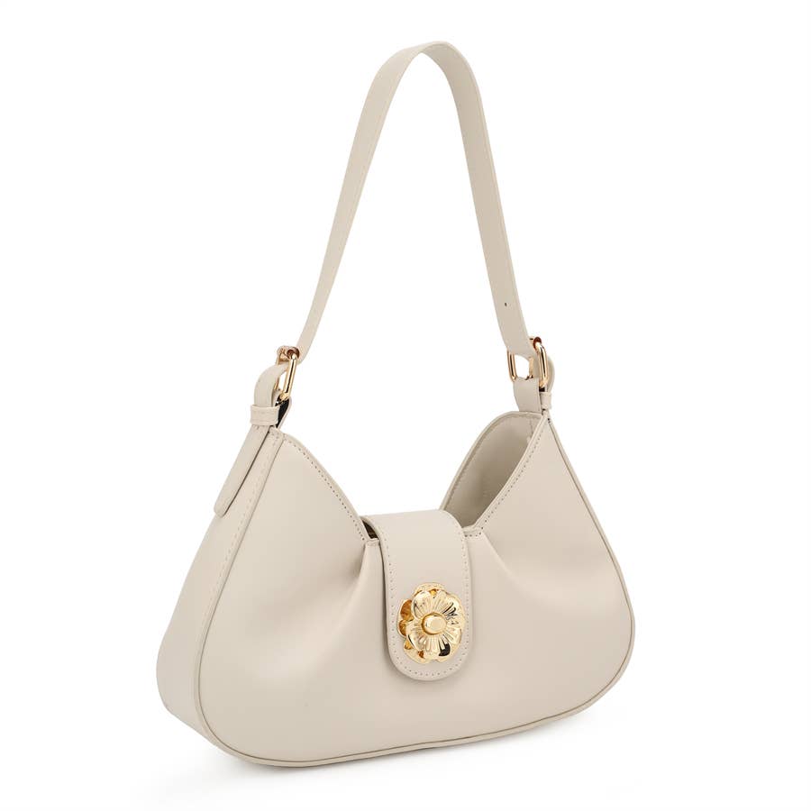 RUBY SHOULDER BAG WITH ROSE FLAP CLOSURE
