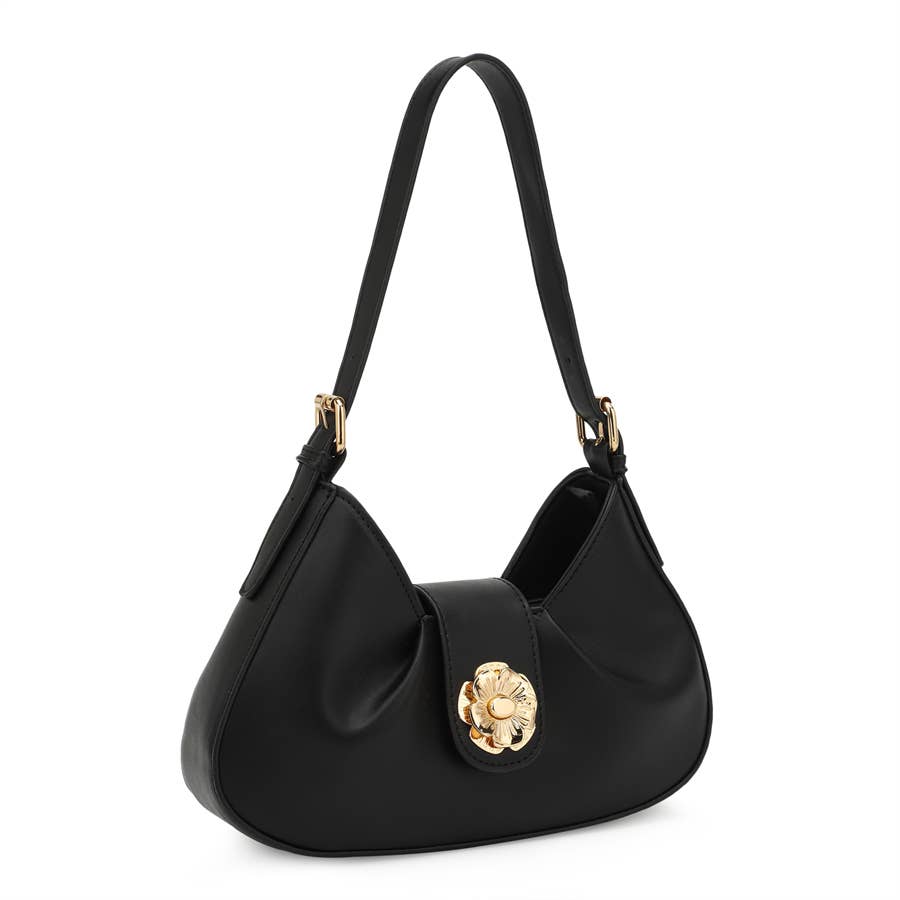 RUBY SHOULDER BAG WITH ROSE FLAP CLOSURE