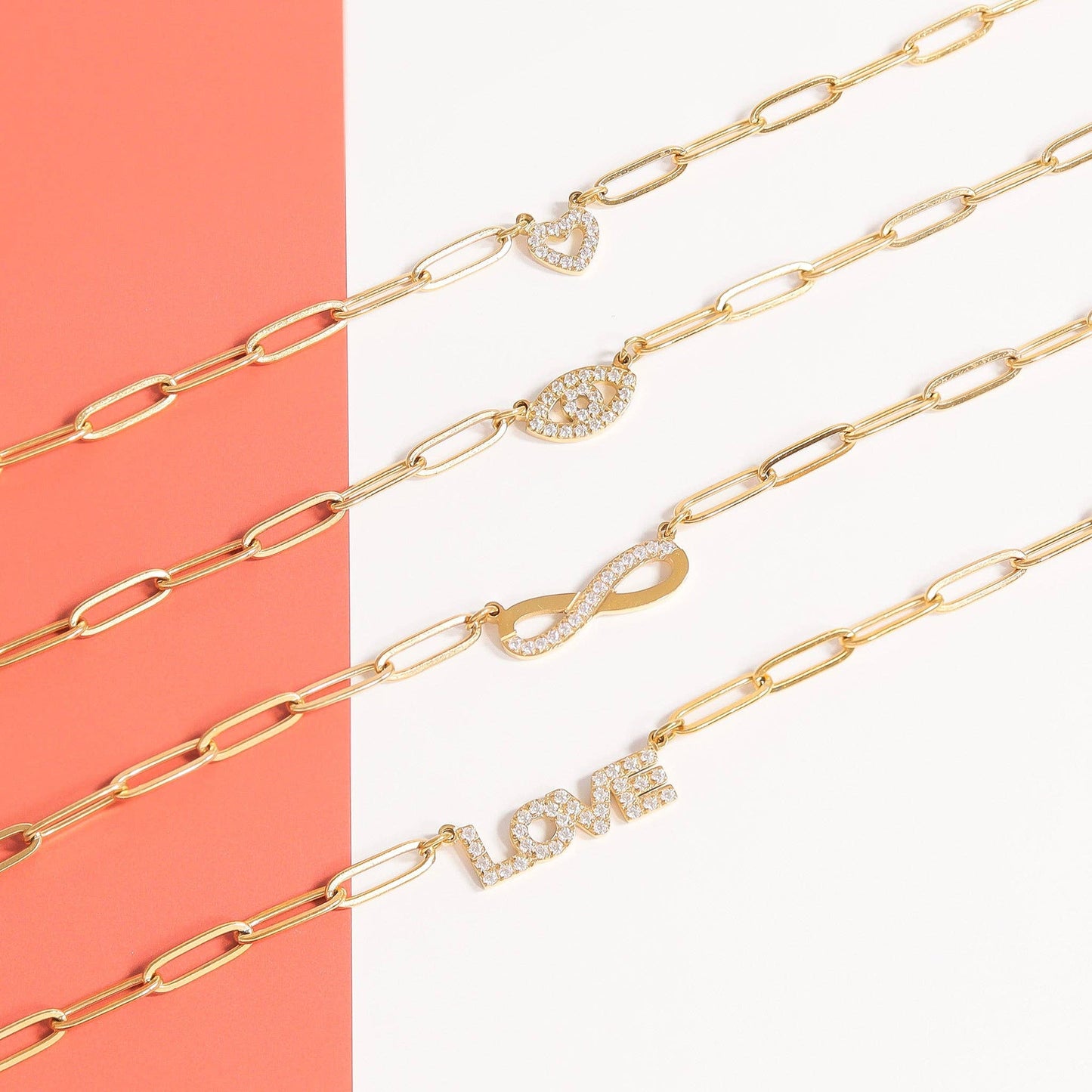 18K Gold PVD Stainless Steel "Heart" Paperclip Necklace