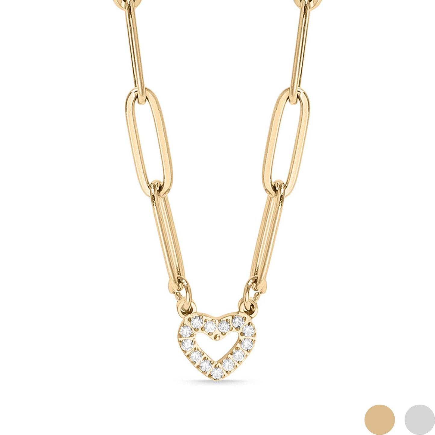 18K Gold PVD Stainless Steel "Heart" Paperclip Necklace