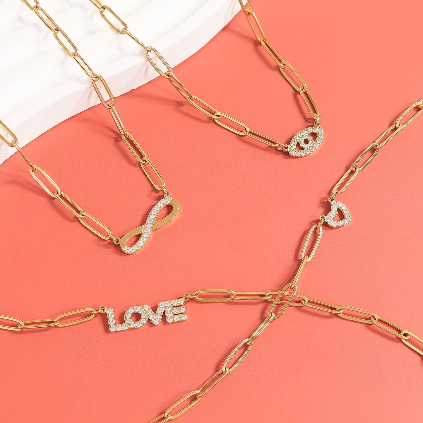 18K Gold PVD Stainless Steel "Heart" Paperclip Necklace