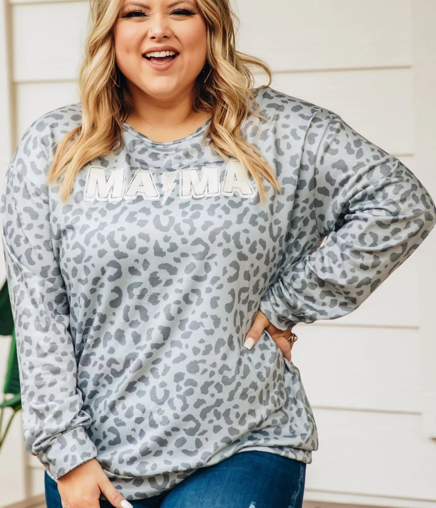 Lightning MAMA in Light Gret Leopard Long-sleeve