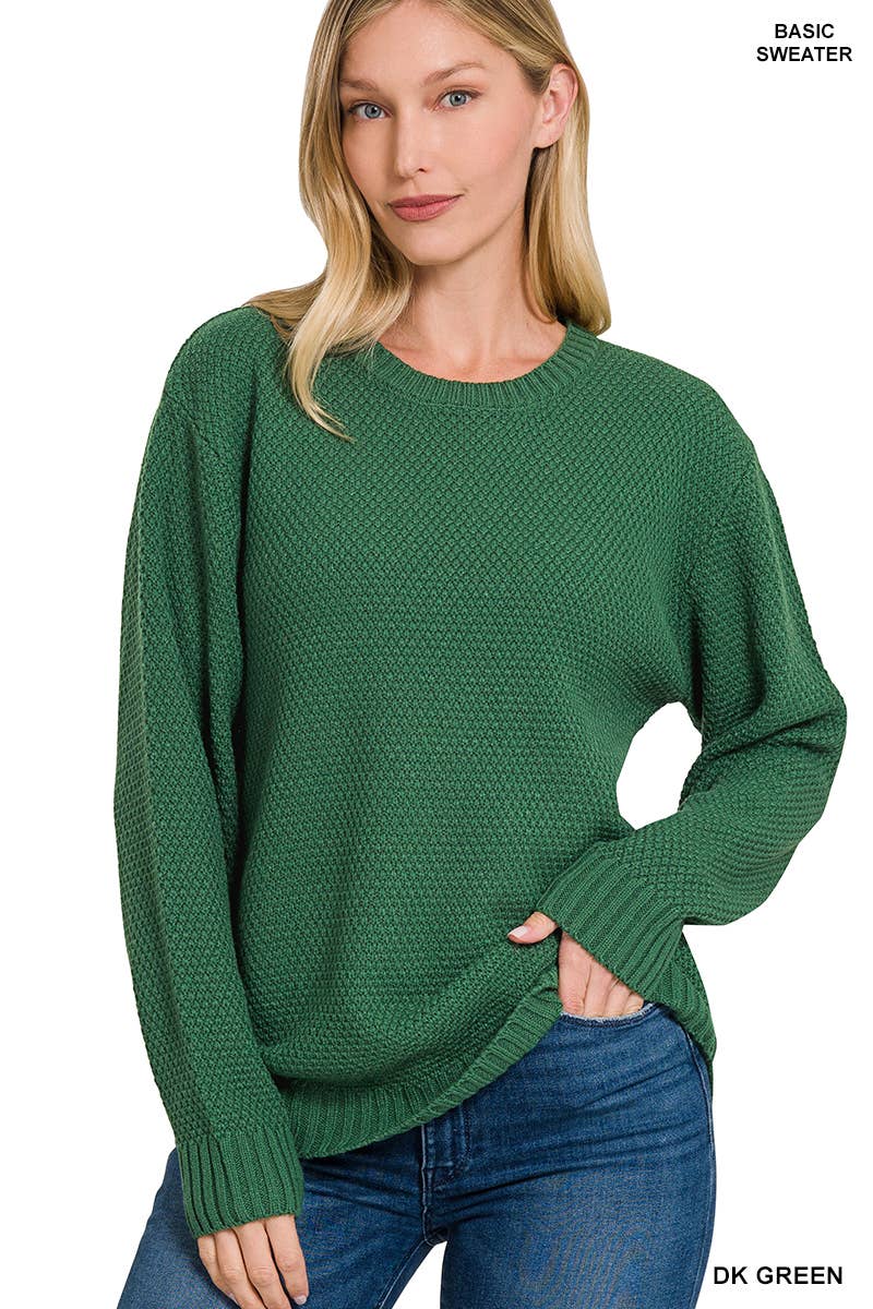 Round Neck Waffle knit Basic Sweater