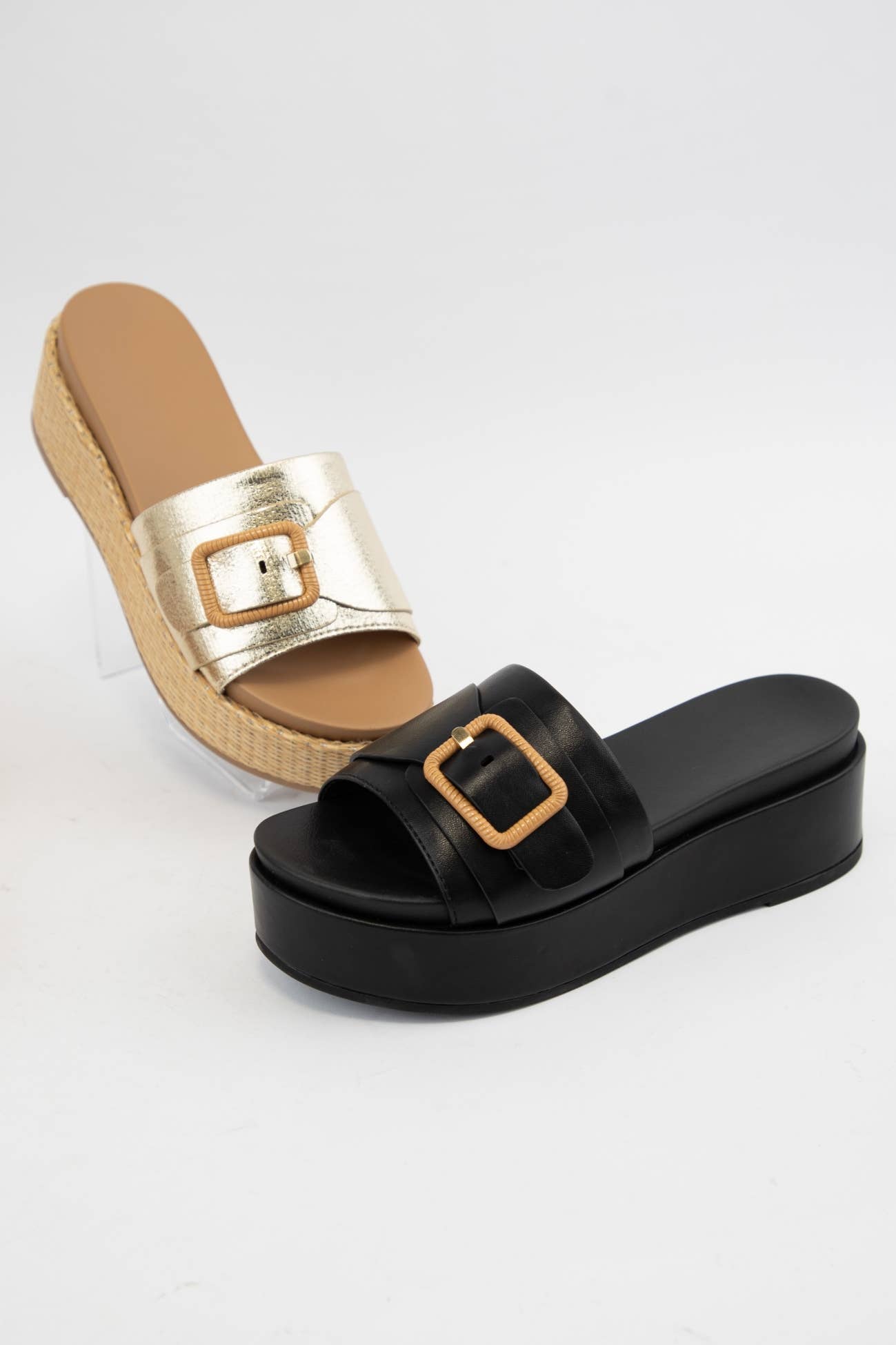 LULAH BUCKLE STRAP DESIGN PLATFORM SLIP-ON SANDALS