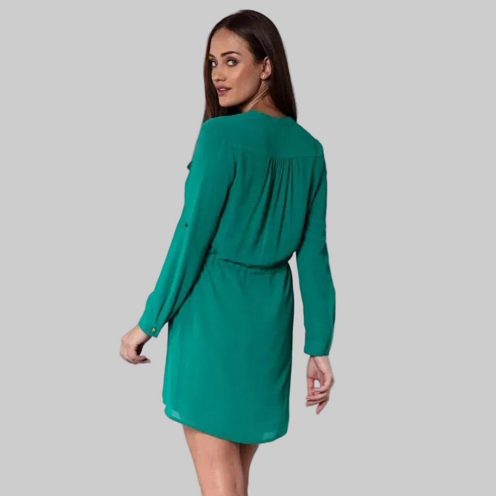 Drawstring Waist Long Sleeve Casual Dress