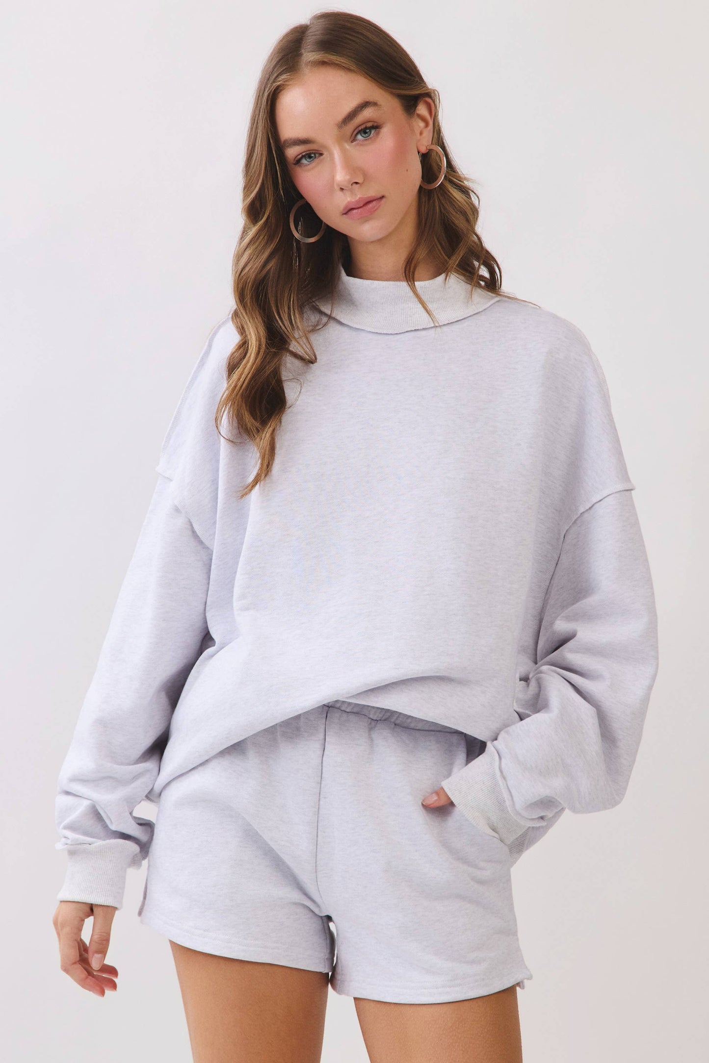 CT9799-Soft Knit Drop Shoulder Mock Neck Pullover Top