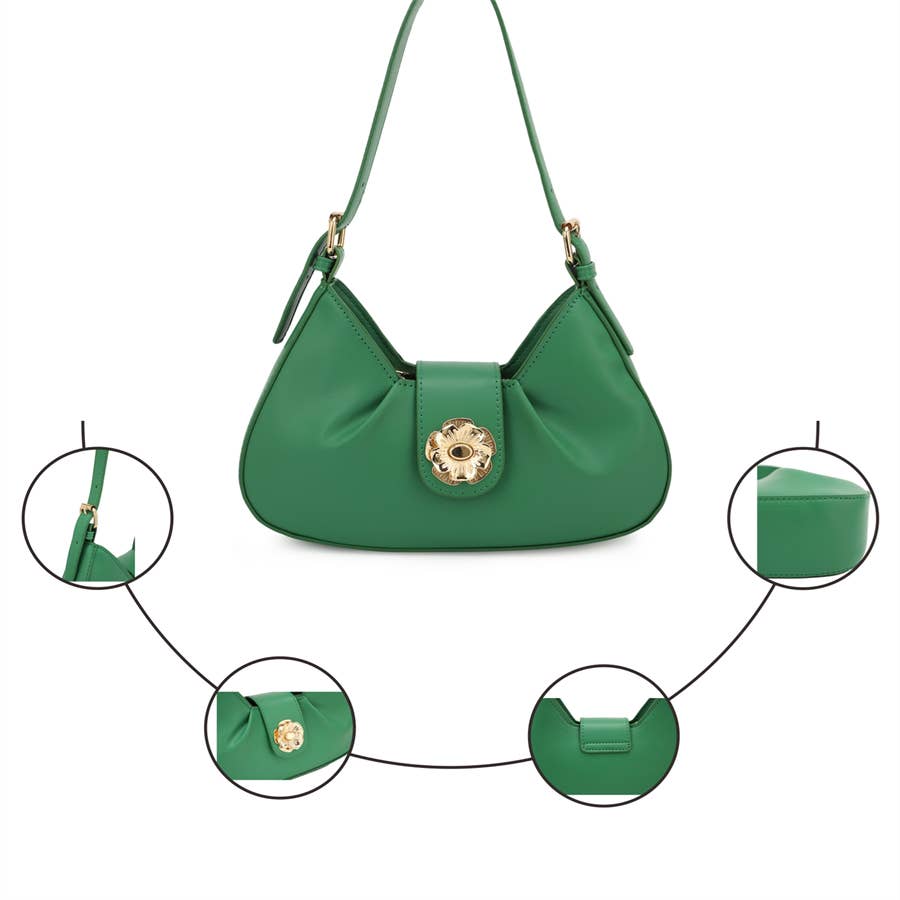 RUBY SHOULDER BAG WITH ROSE FLAP CLOSURE