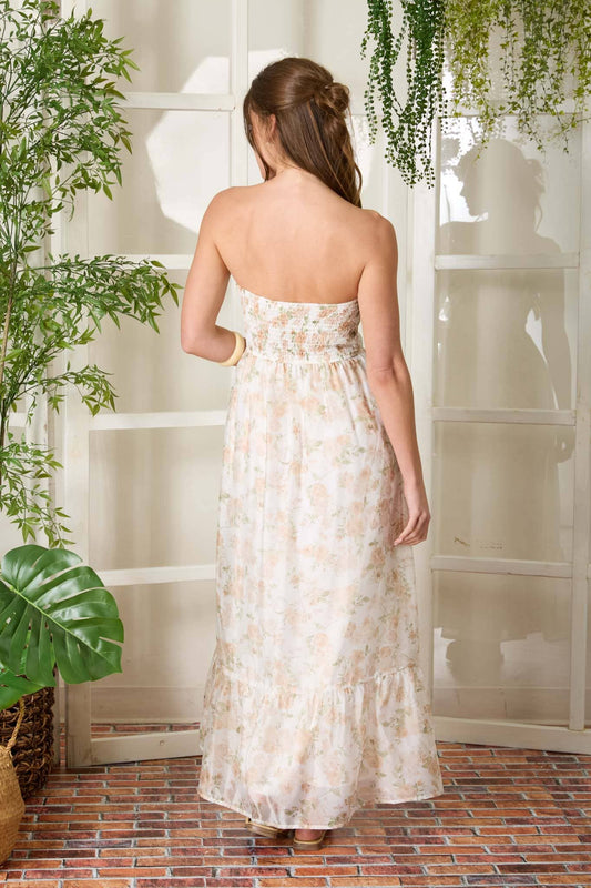 The Floral Strapless Corset Side Slit Midi Dress