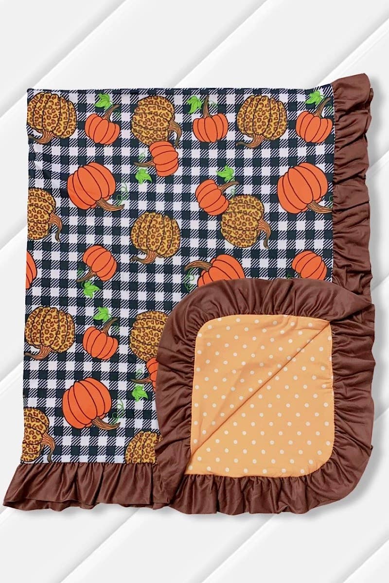 Pumpkin & gingham printed baby blanket