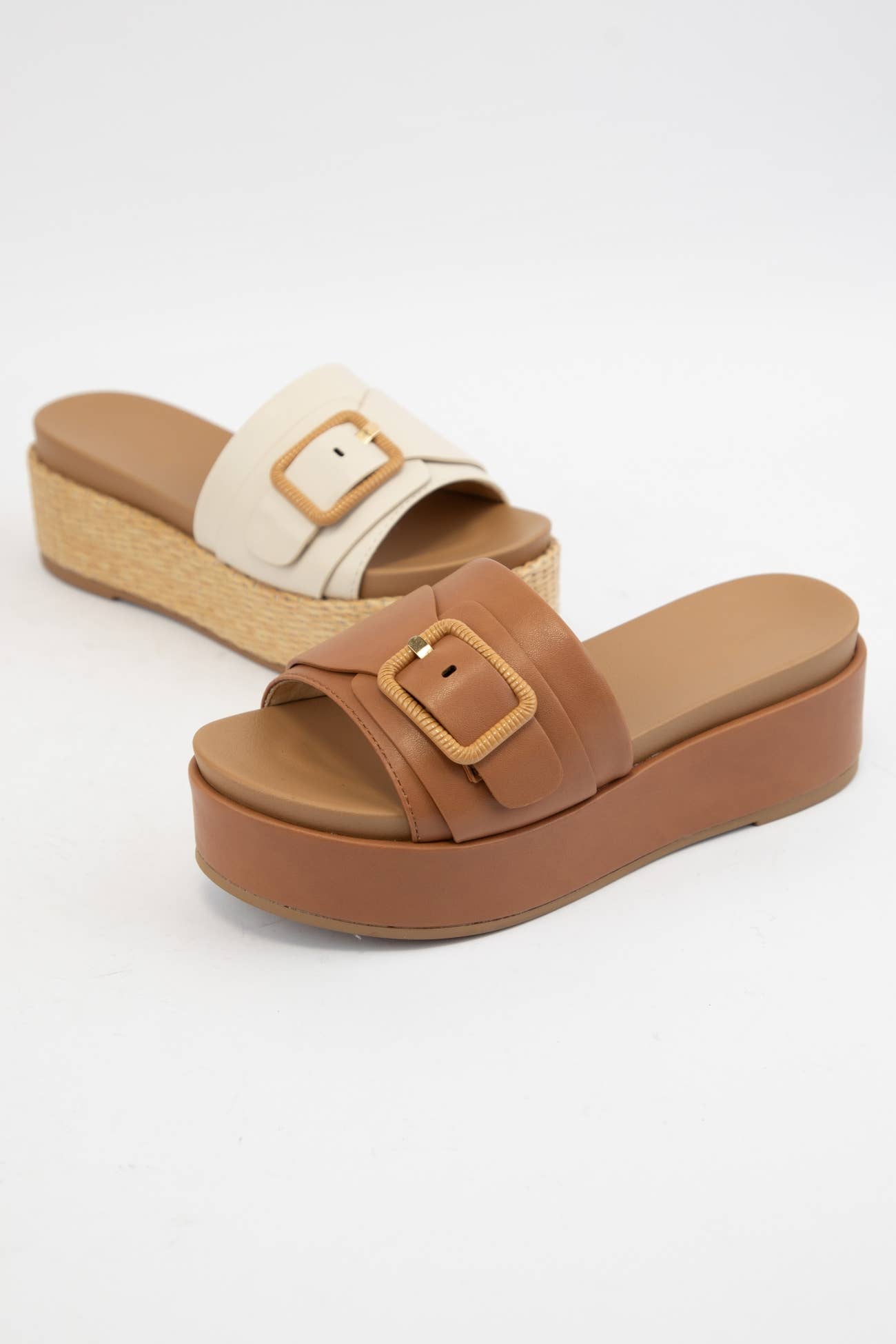 LULAH BUCKLE STRAP DESIGN PLATFORM SLIP-ON SANDALS