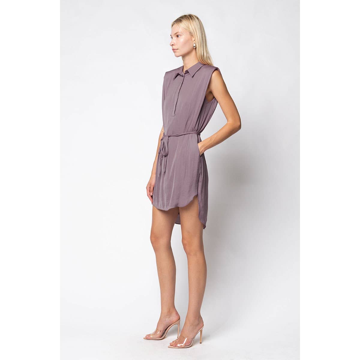 Sleeveless Collared Mini Shirt Dress
