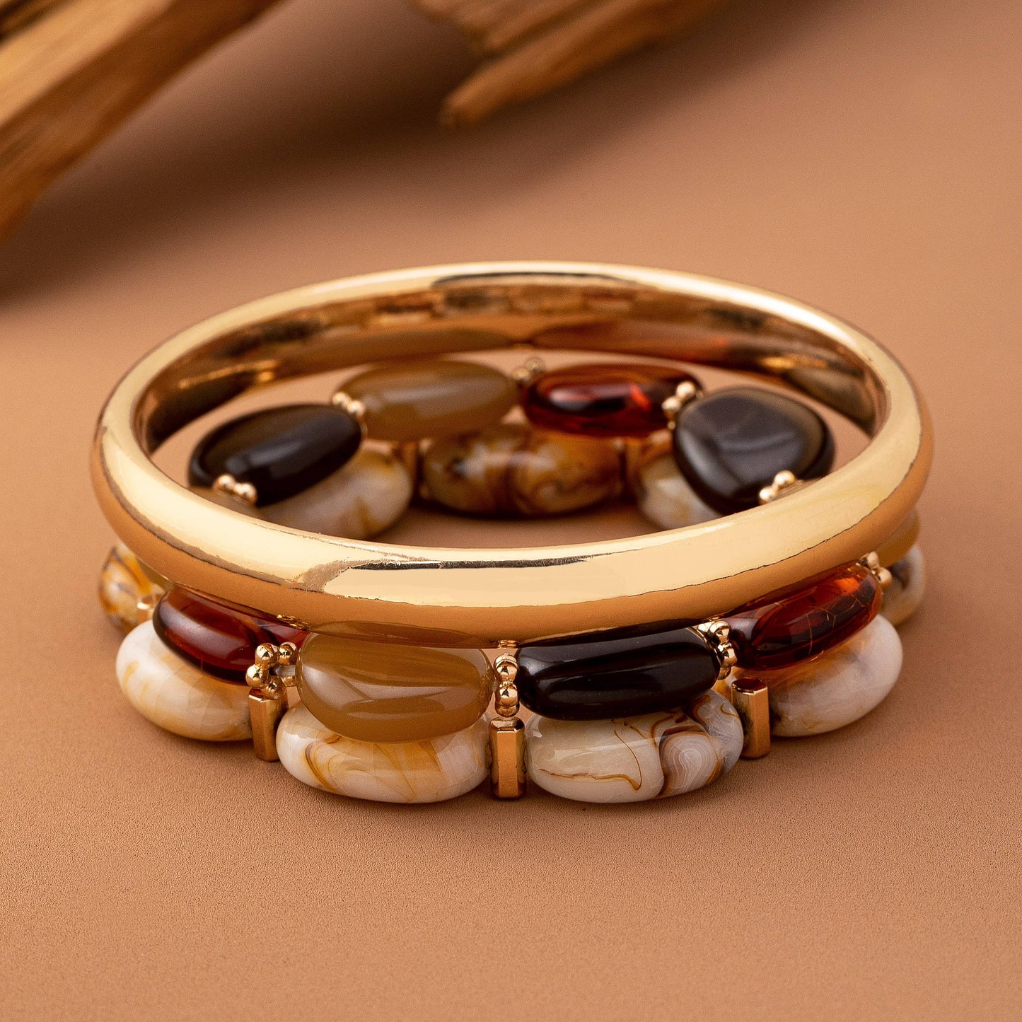 BOHO MULTI ACRYLIC FACET GOLD BRACELET SET