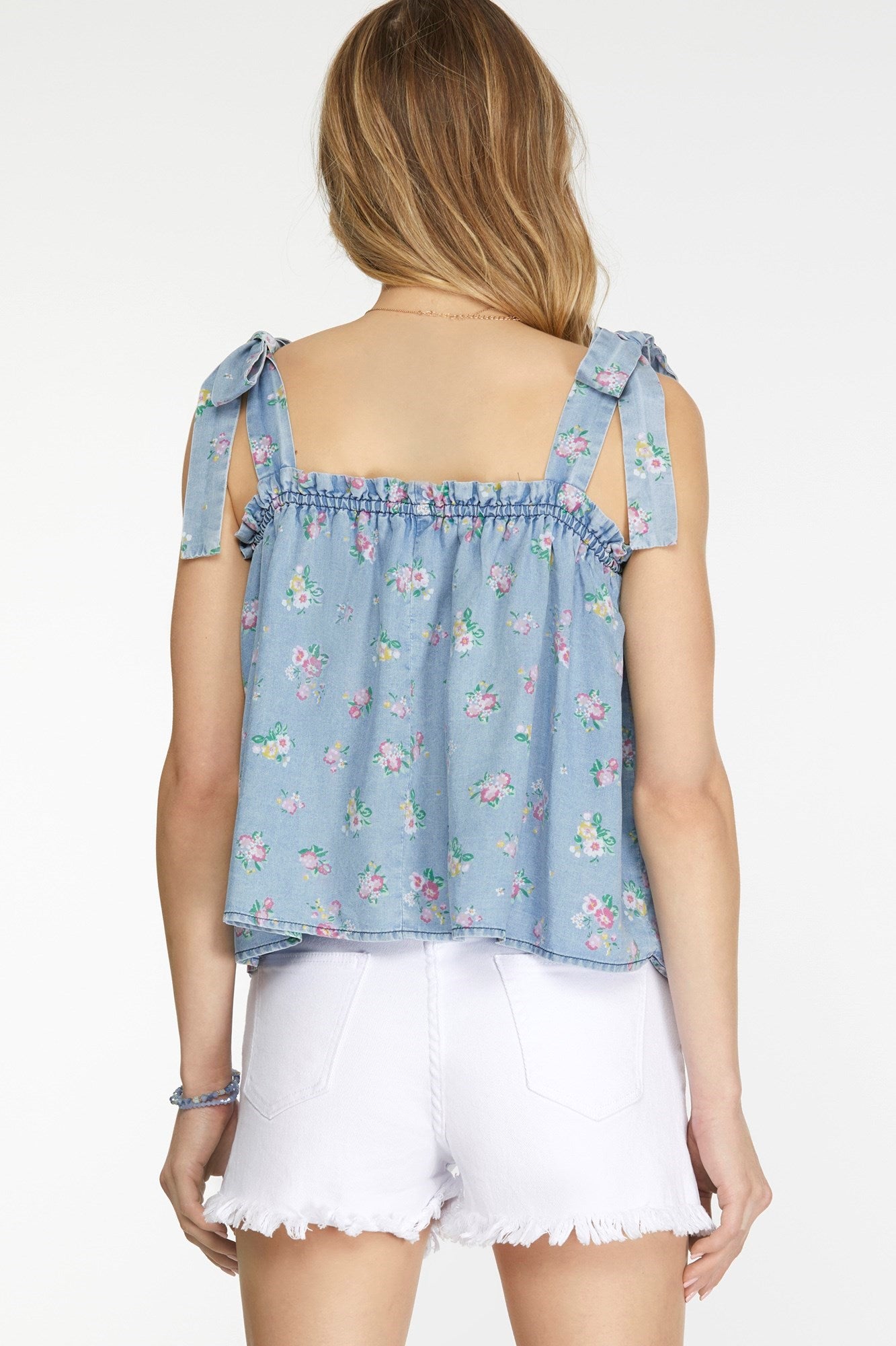 Bow Shoulder Tie Floral Top