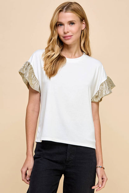 Solid Top with Shinny Detailed Sleeves