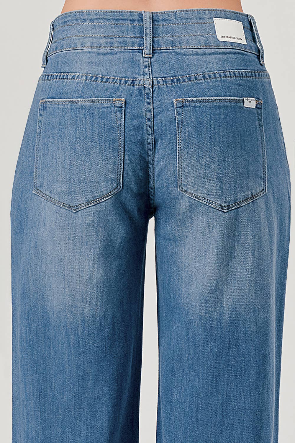 MC5213HW - Medium Wash - Mid Rise Wide Leg Jeans w/Fray Hem