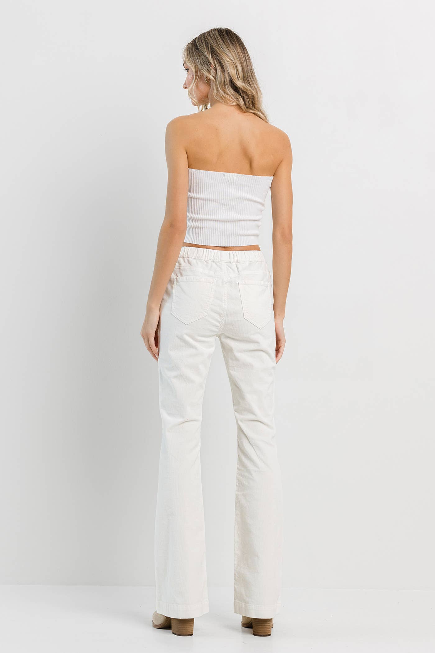 Cream Corduroy Pull On Flare