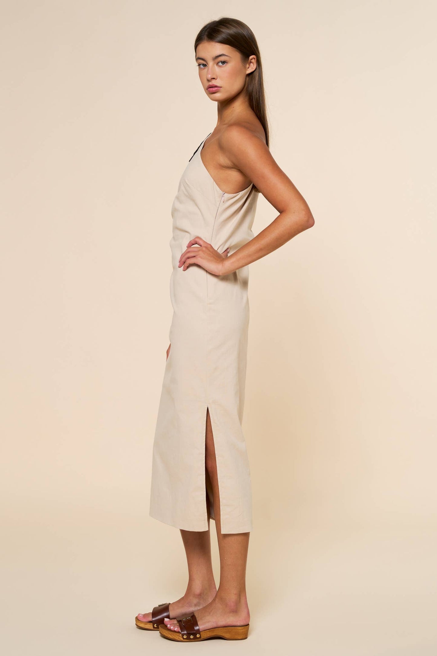 Flower Embroidery One Shoulder Midi Dress
