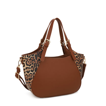 ELAINE  SATCHEL WITH LEOPARD PRINT ACCENT IN BUCKLED HANDLE