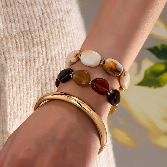 BOHO MULTI ACRYLIC FACET GOLD BRACELET SET