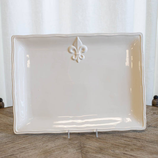 Fleur de Lis Platter   White   15.5x11.5