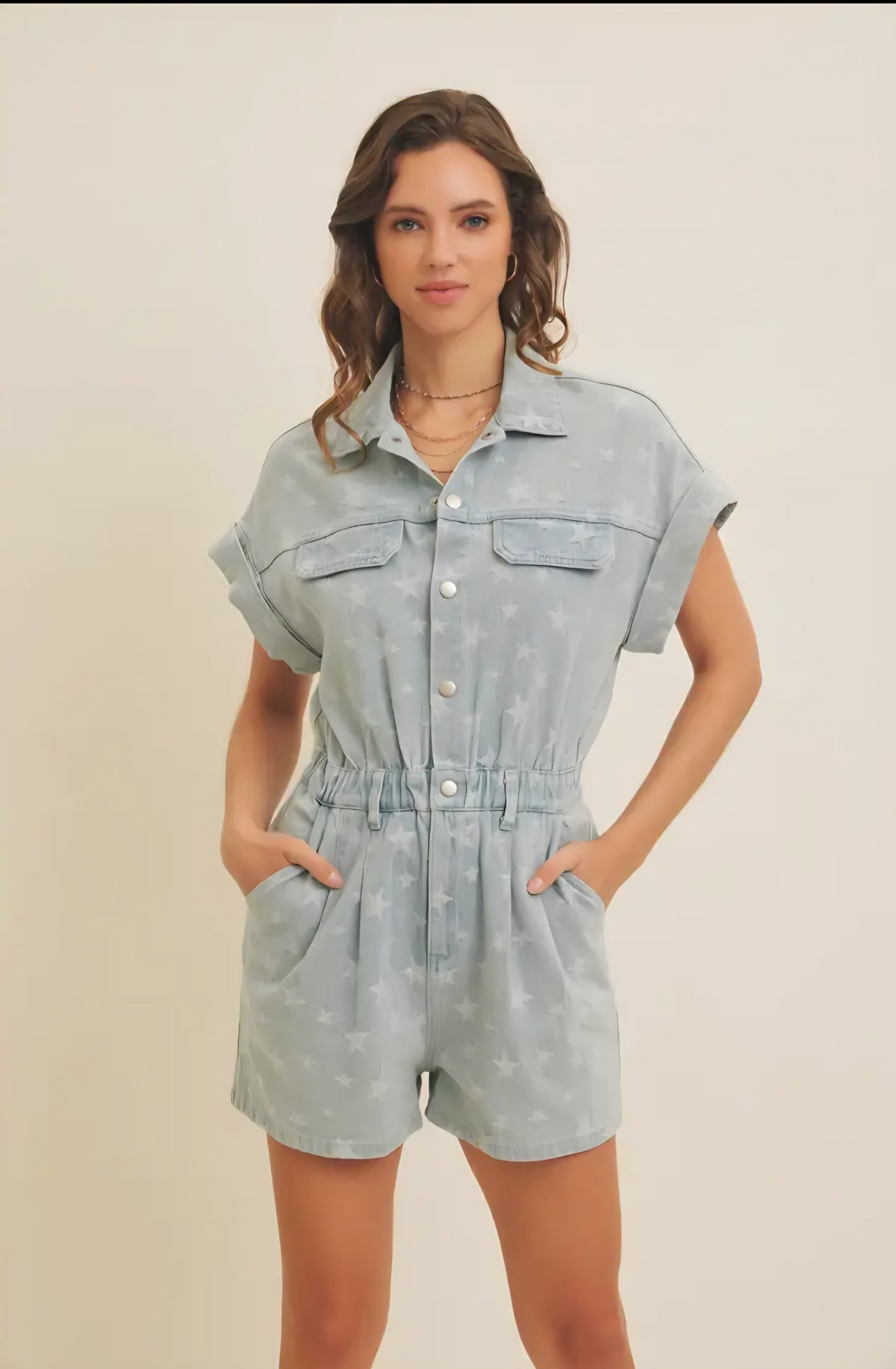 Denim Star Romper