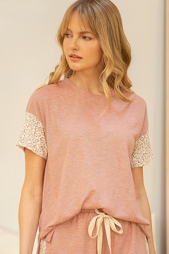 Charlotte Stripe Leopard Boxy Tee and Shorts Set