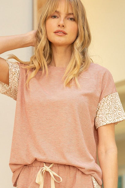 Charlotte Stripe Leopard Boxy Tee and Shorts Set