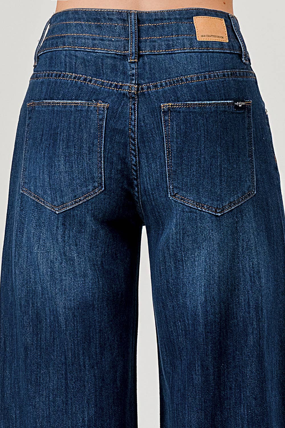 Dark Wash - Mid Rise Wide Leg Jeans With Fray Hem