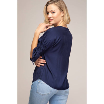 Boat Neck Blouse With Sleeve Ties