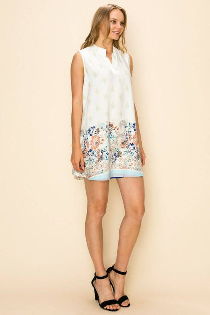 FLOWER PRINT SLEEVELESS MINI DRESS