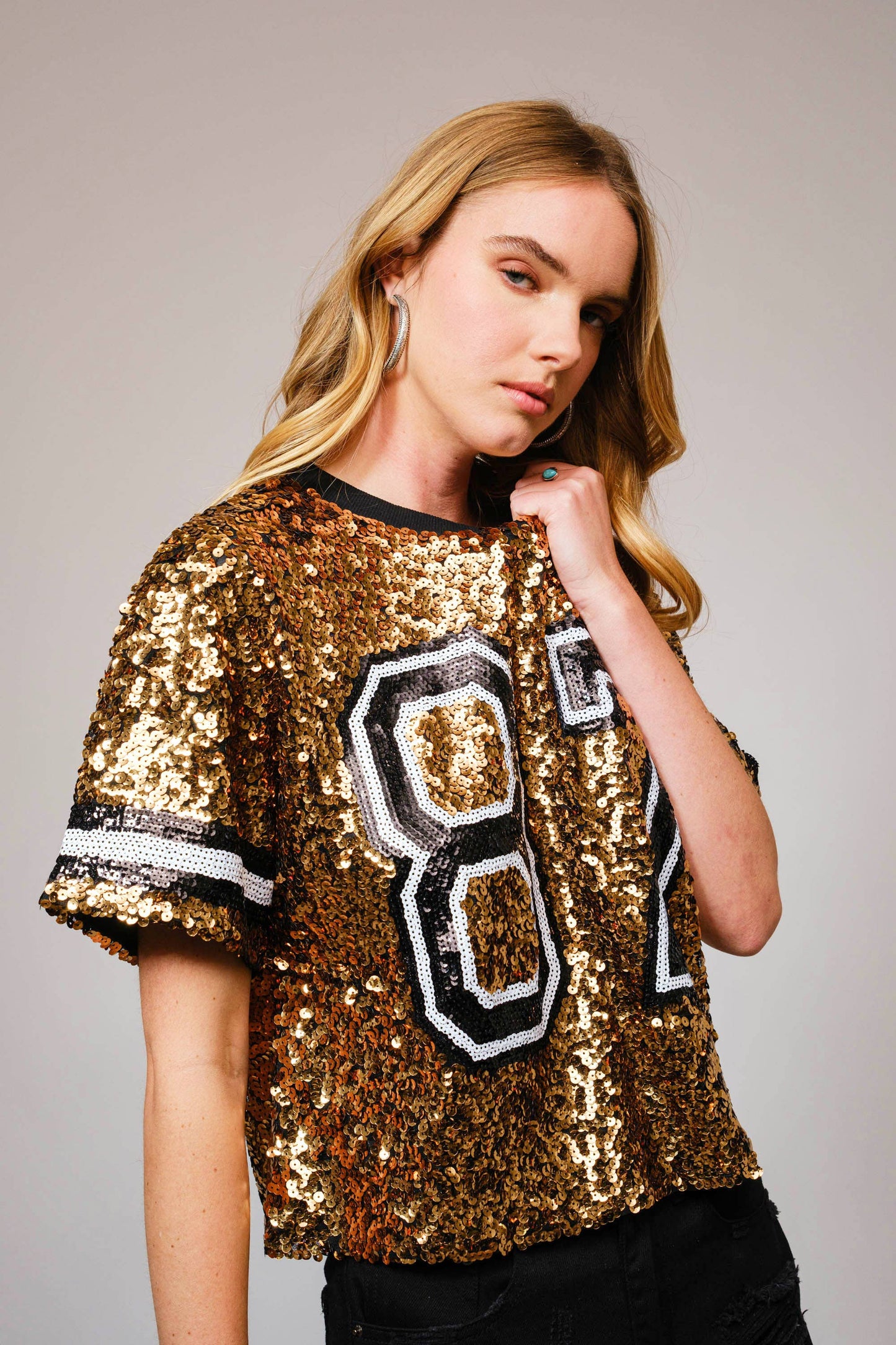 Sequin Game Day Crop Varsity Top