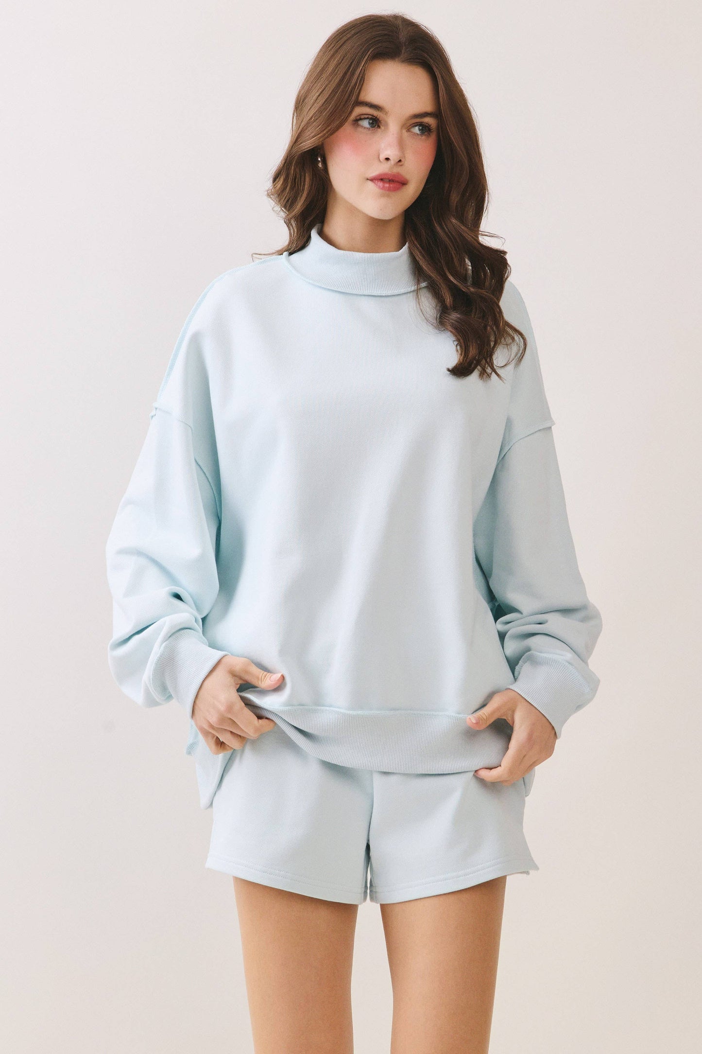 CT9799-Soft Knit Drop Shoulder Mock Neck Pullover Top