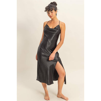 Crazy Love Satin Cowl Neck Midi Dress