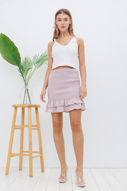Satin Smocked Bodycon Fitted Mini Tiered Skirt