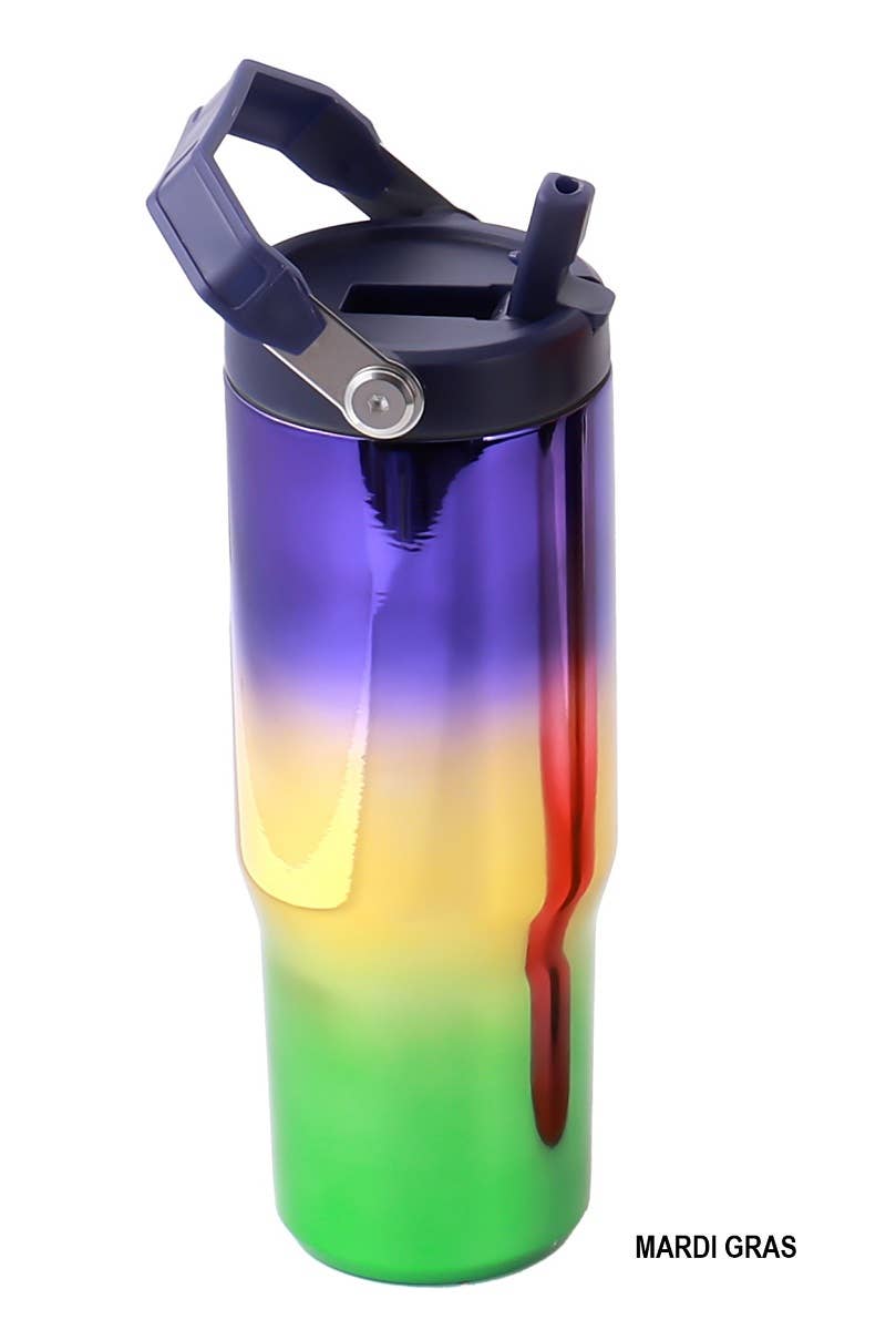 Mardi Gras 30 oz Tumbler Flip Straw