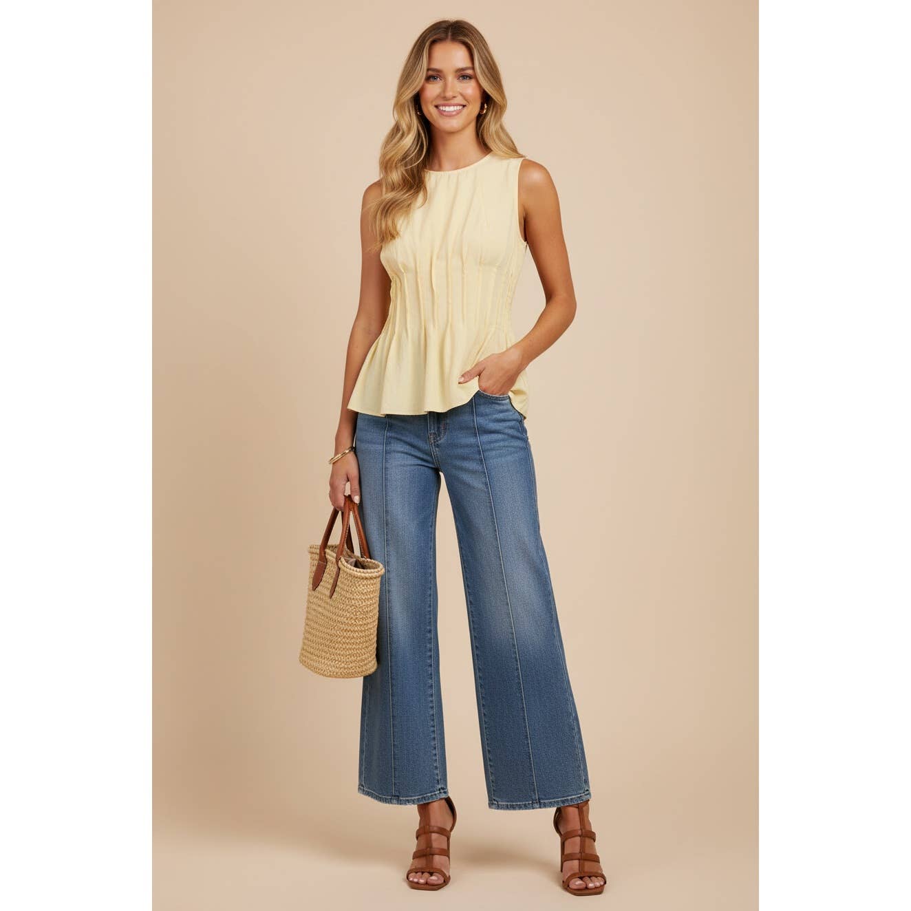Pleated Peplum Sleeveless Top