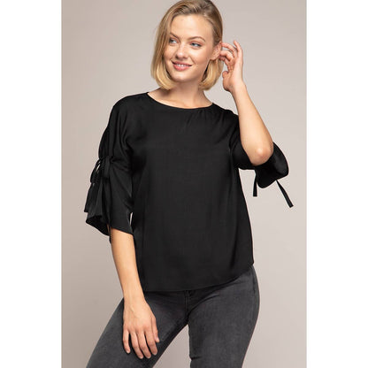Boat Neck Blouse With Sleeve Ties