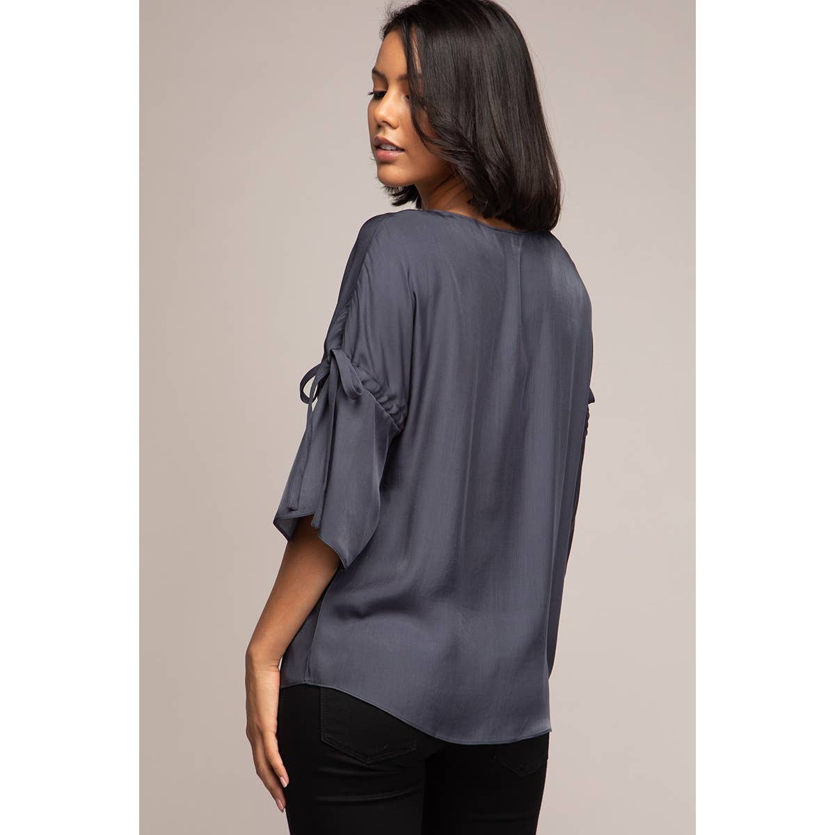 Boat Neck Blouse With Sleeve Ties