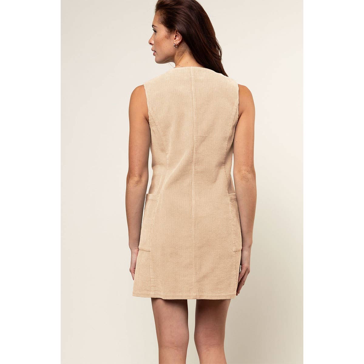 Corduroy Button Front Mini Dress