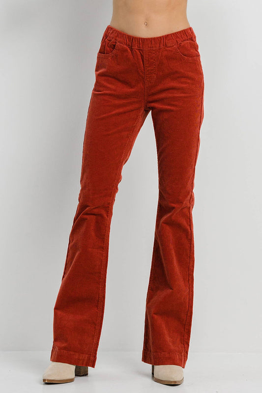 Rust Corduroy Pull On Flare